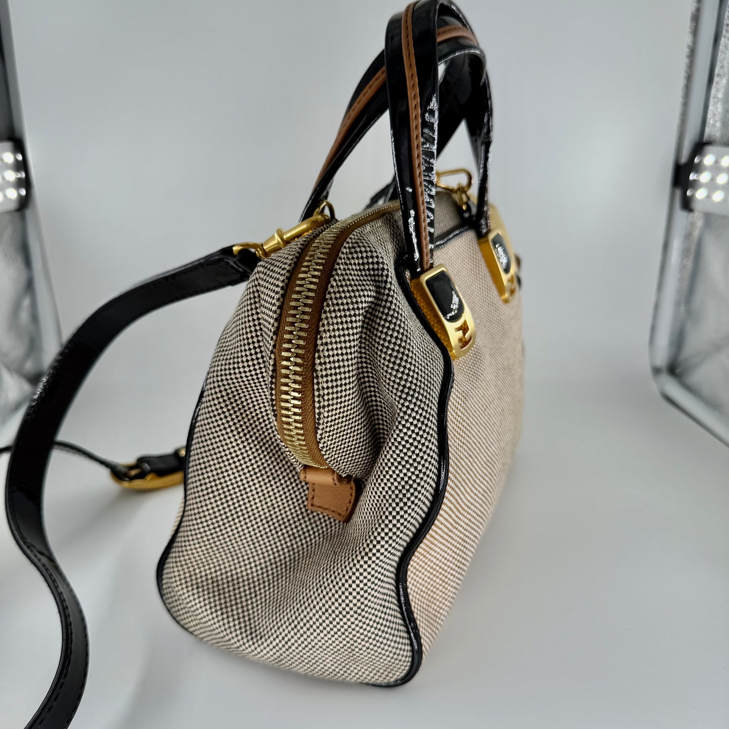 Fendi Cream and Yellow Satchel Bag