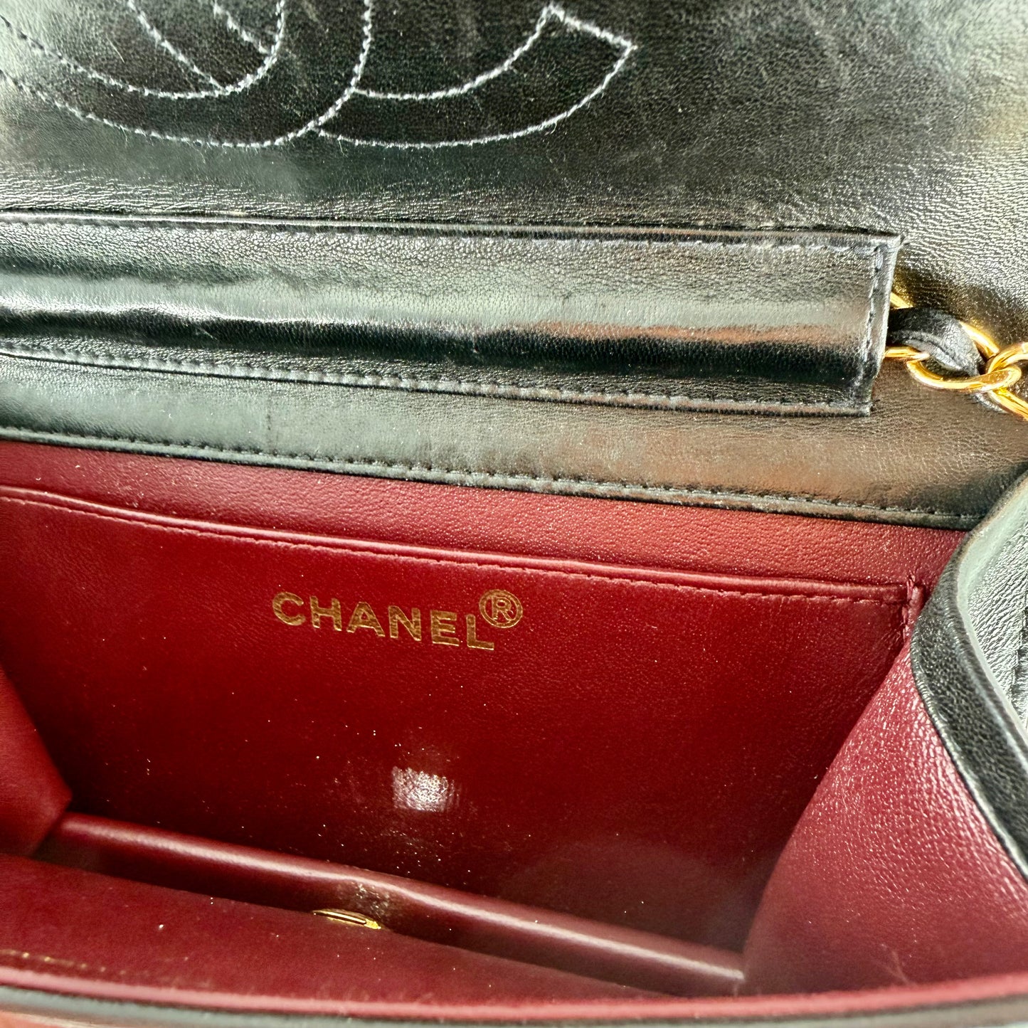 Chanel Black Lambskin Vintage Matelasse Full Flap Mini