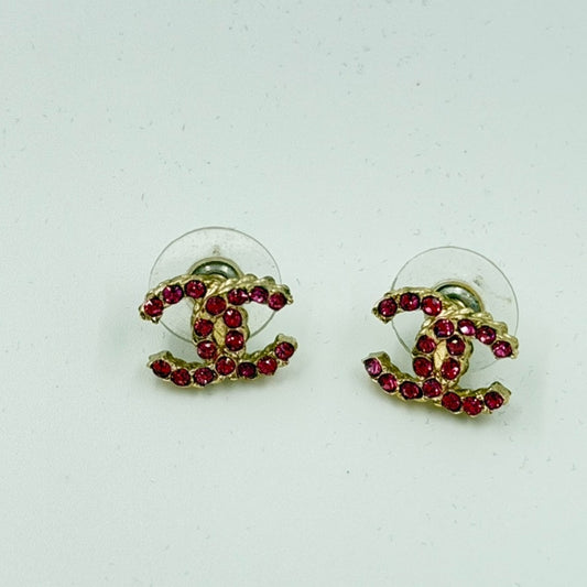 Chanel Pink Stone Gold Plated CoCo Mark Earrings
