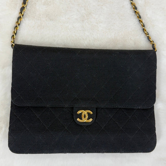 Chanel Black Cotton Matelasse Half Flap Shoulder Bag