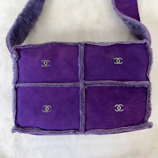Chanel Purple Shearling and Suede Shoulder/Crossbody Bag