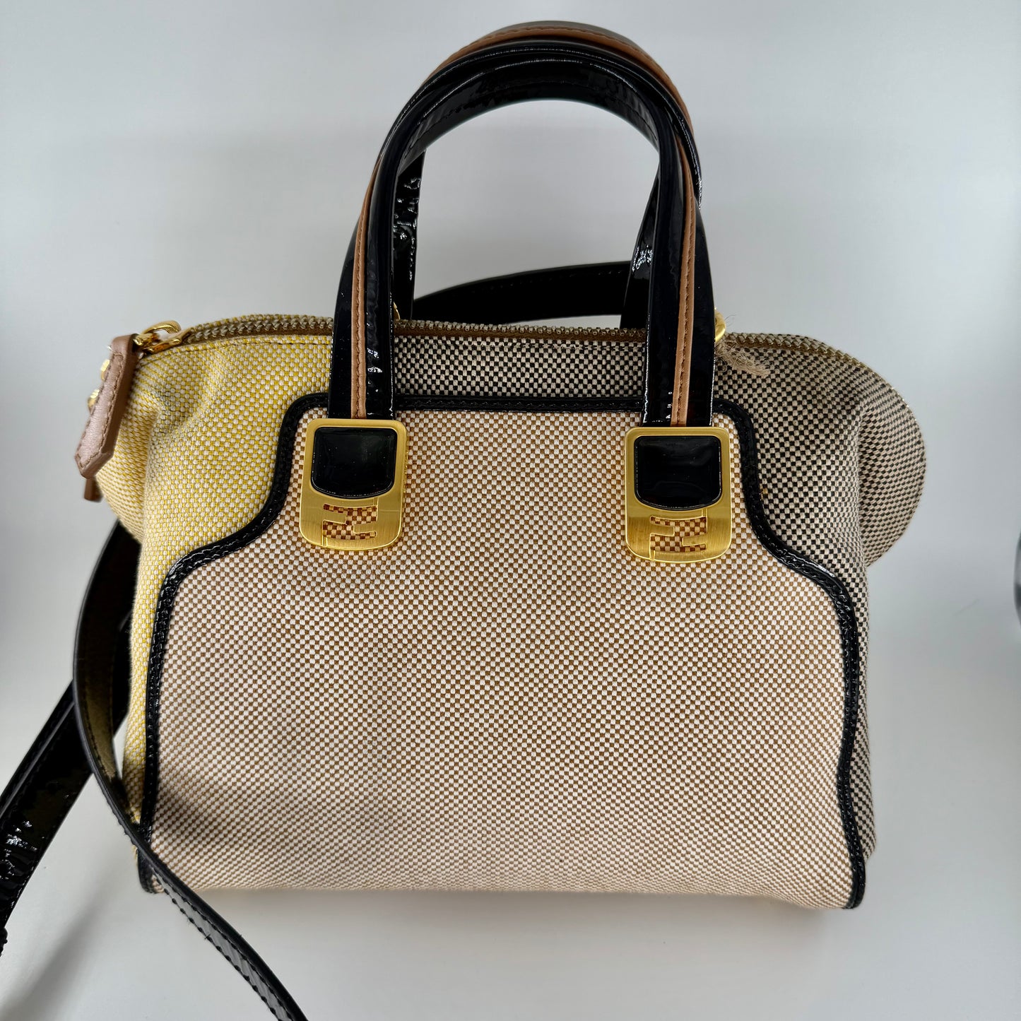 Fendi Cream and Yellow Satchel Bag