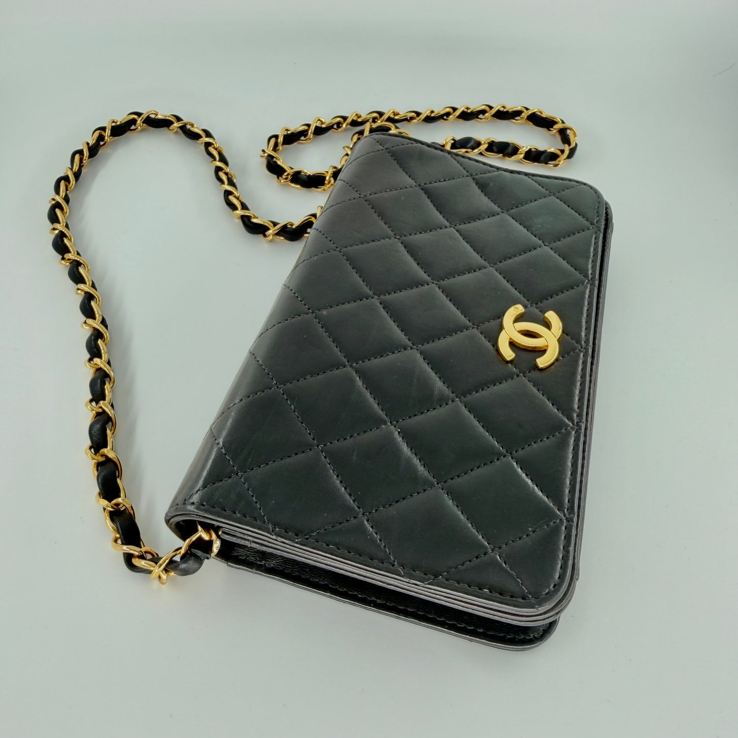 Chanel Black Lambskin Vintage Matelasse Full Flap Mini
