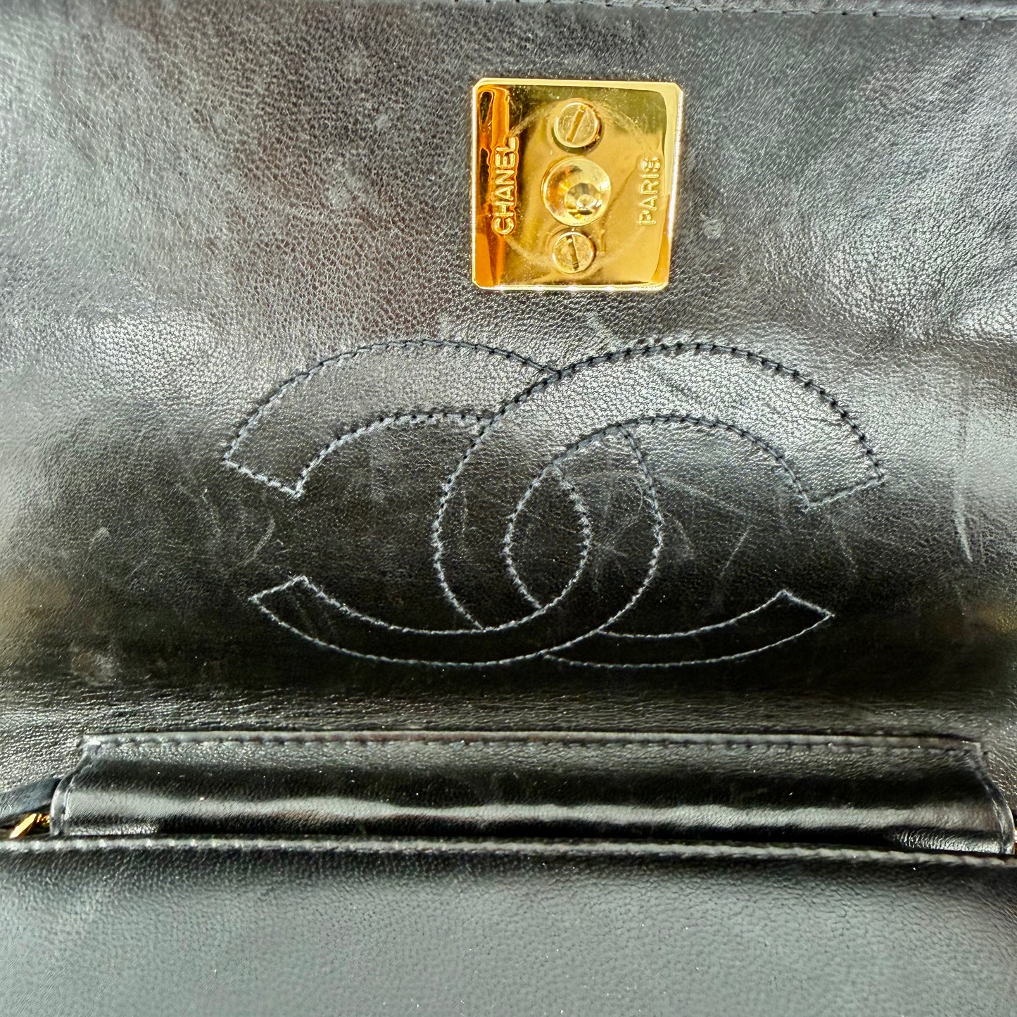 Chanel Black Lambskin Vintage Matelasse Full Flap Mini