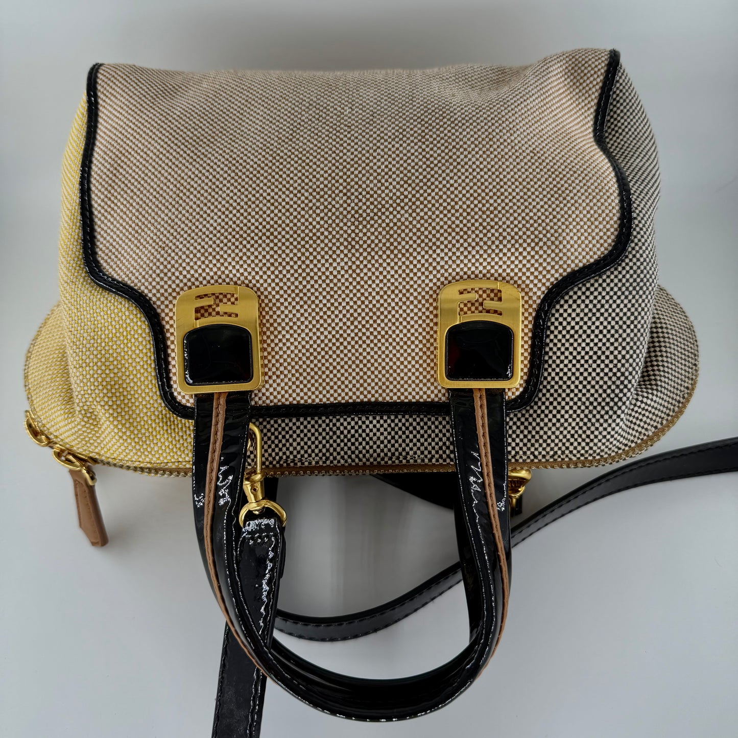 Fendi Cream and Yellow Satchel Bag