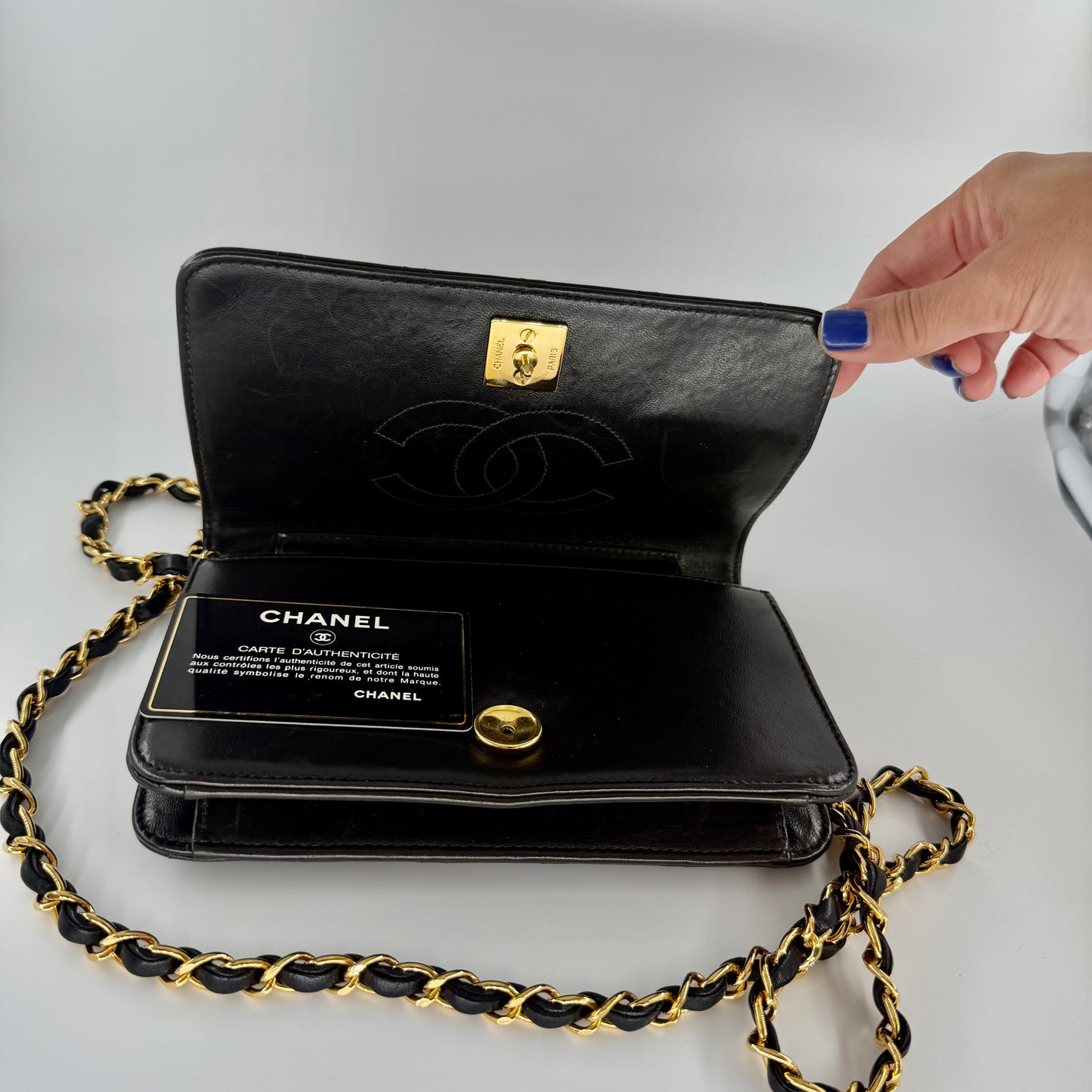 Chanel Black Lambskin Vintage Matelasse Full Flap Mini