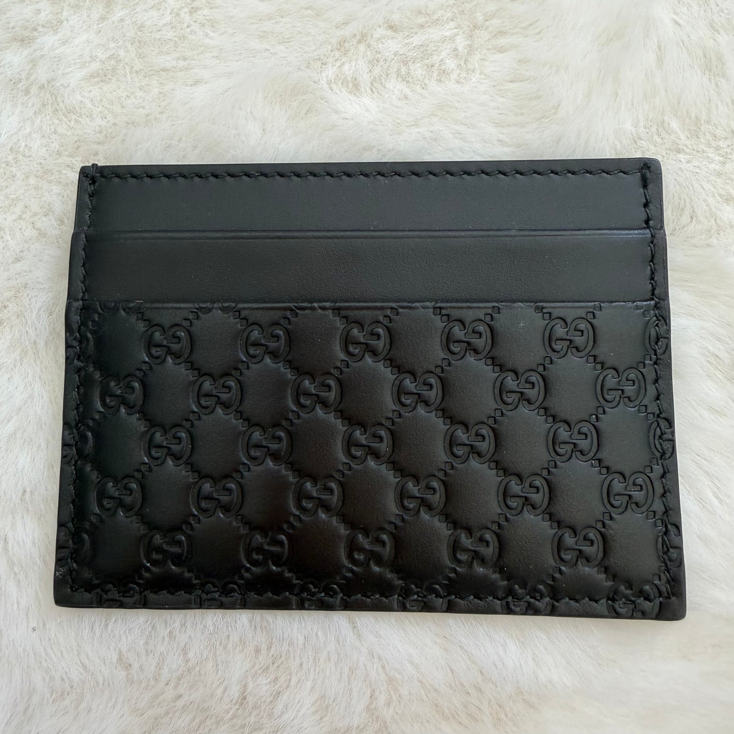 Gucci Micro Guccisima Black Leather Card Holder (New)