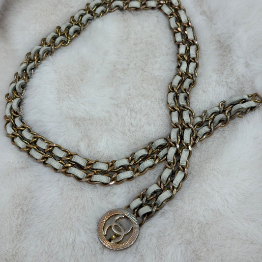 Chanel White/Gold CC Logo Chained Belt