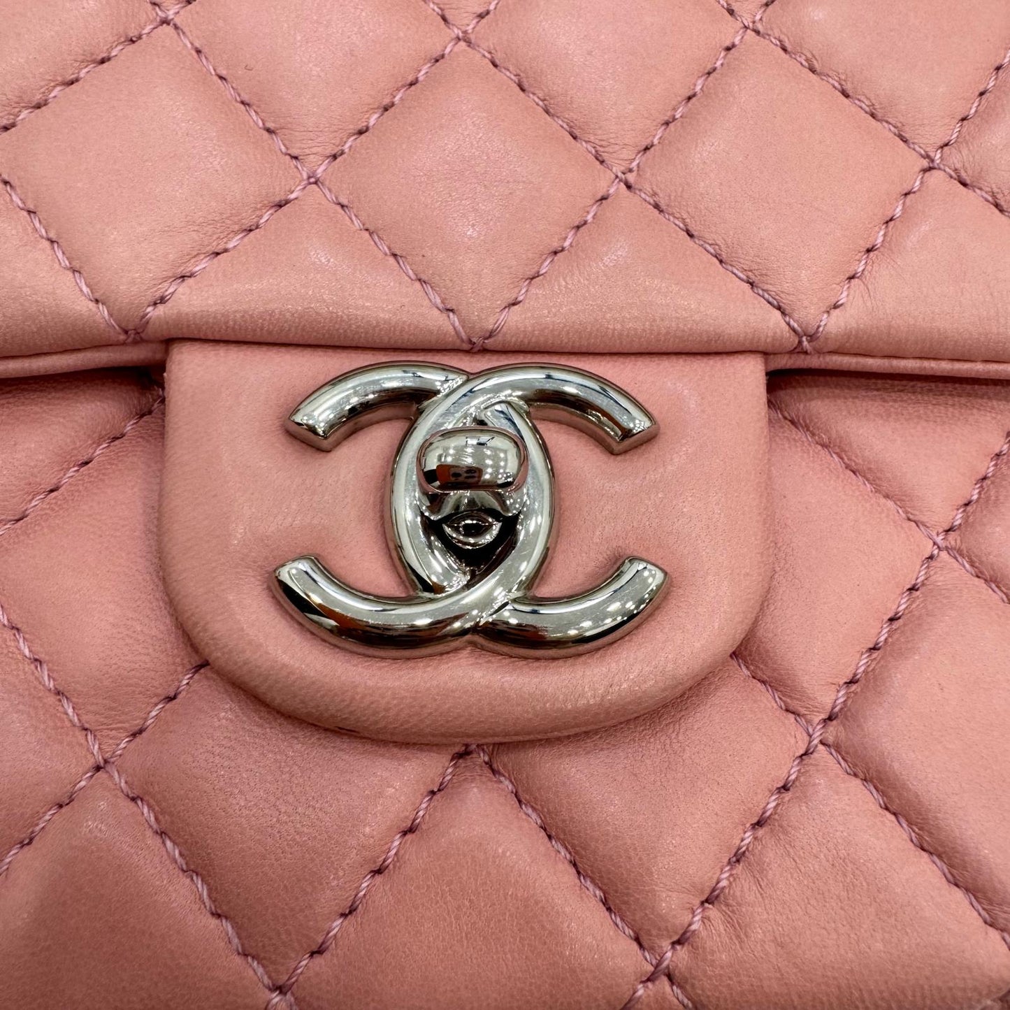 Chanel Pink Lambskin Matelasse Double Flap, Medium