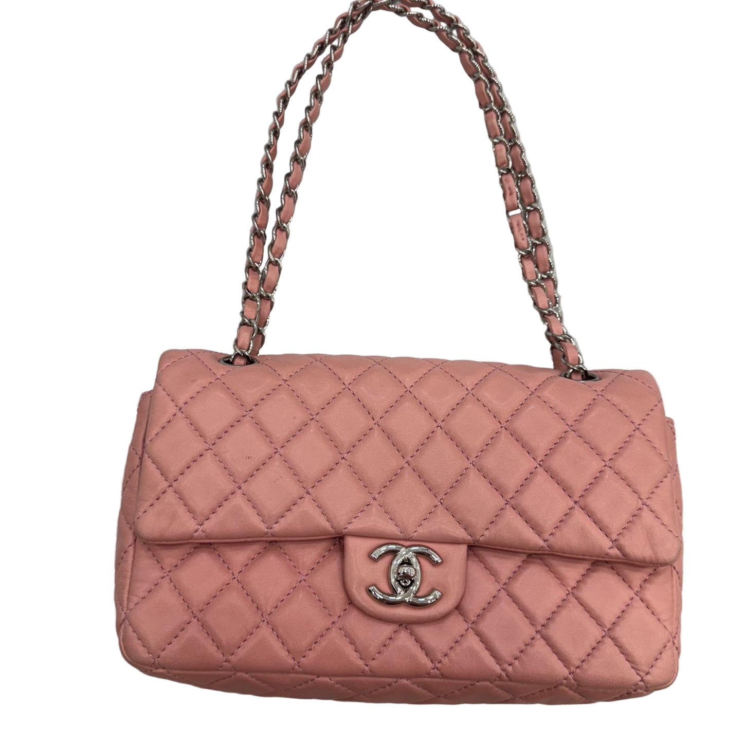 Chanel Pink Lambskin Matelasse Double Flap, Medium