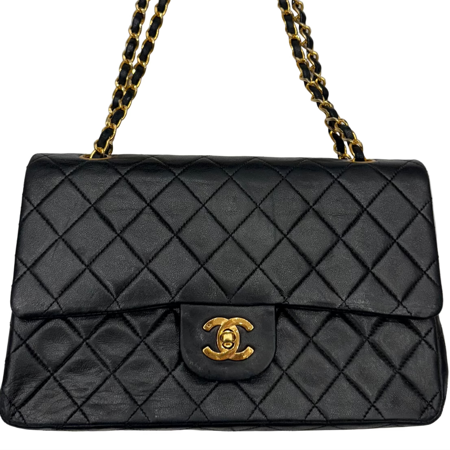 Chanel Black Lambskin Matelasse Double Flap, Medium