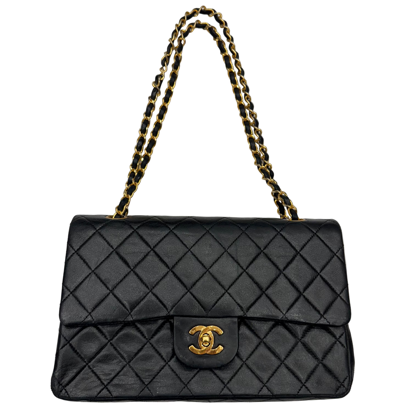 Chanel Black Lambskin Matelasse Double Flap, Medium