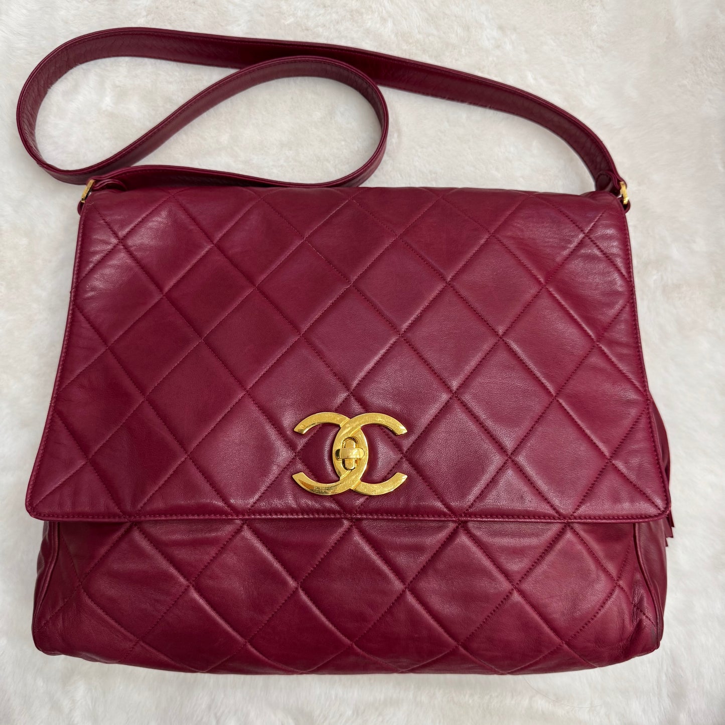 Chanel Red Lambskin Matelasse Messenger