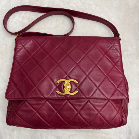 Chanel Red Lambskin Matelasse Messenger