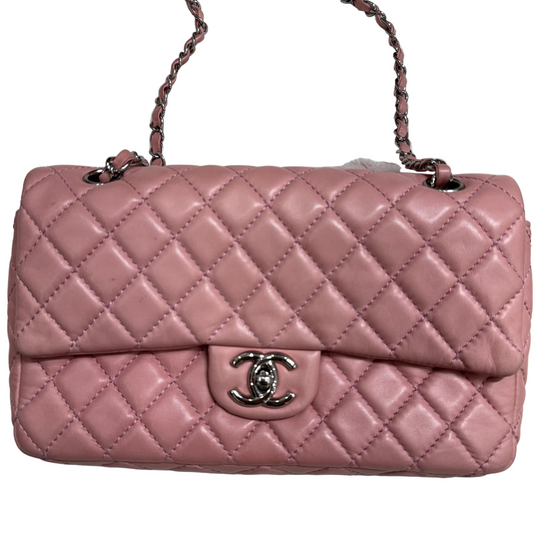 Chanel Pink Lambskin Matelasse Double Flap, Medium