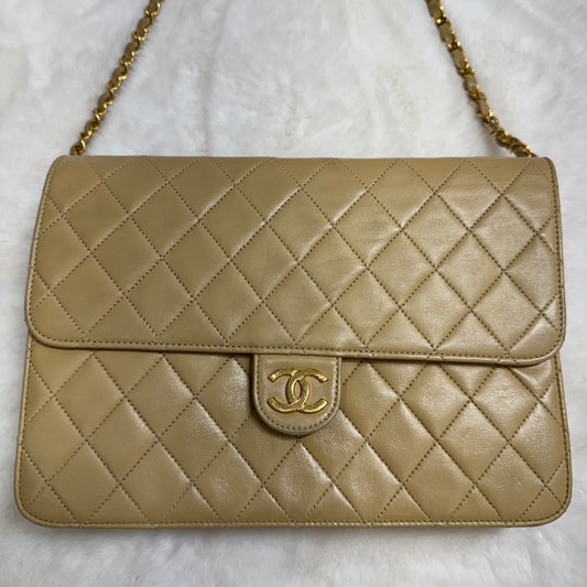 Chanel Beige Lambskin Matelasse Half Flap