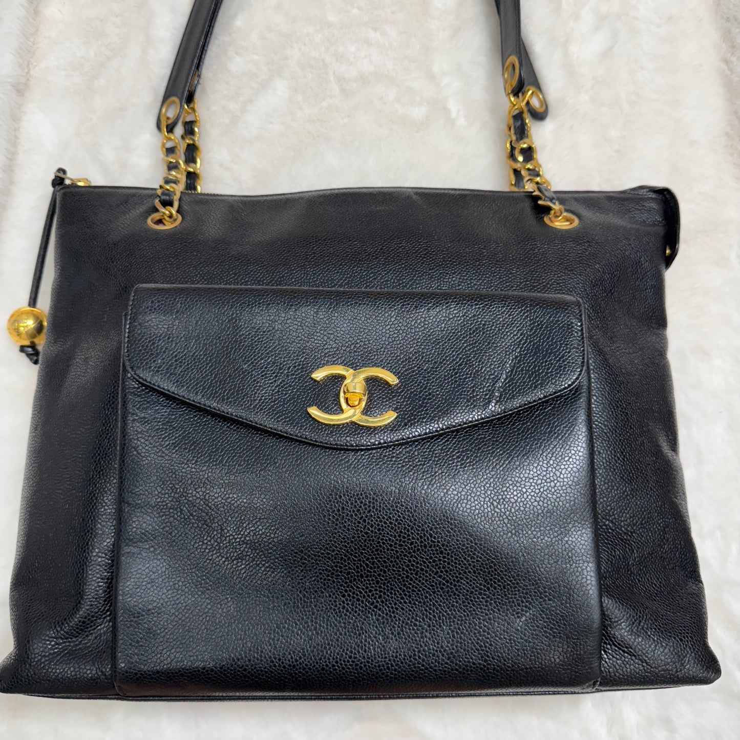 Chanel Black Caviar Front Pocket Tote