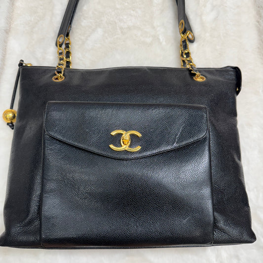 Chanel Black Caviar Front Pocket Tote