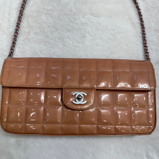 Chanel Peach Orange Patent Chocolate Bar Half Flap