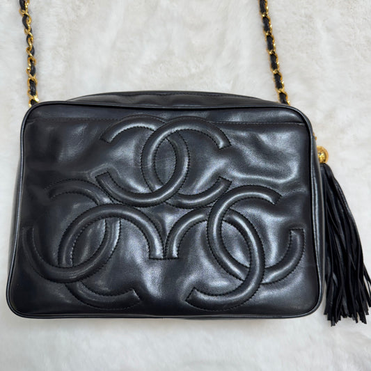 Chanel Black Lambskin Triple CoCo Shoulder/Crossbody Bag with Tassel