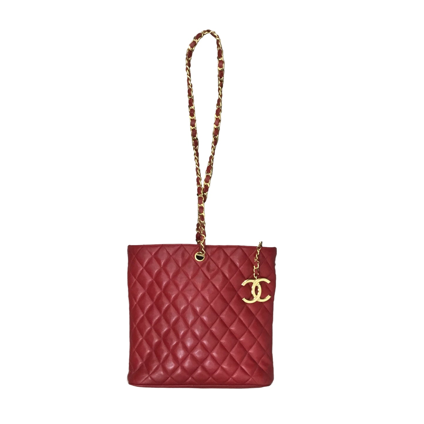 CHANEL Red Matelasse Lambskin Runway Mid Strap Tote/Crossbody/Shoulder Bag