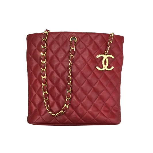 CHANEL Red Matelasse Lambskin Runway Mid Strap Tote/Crossbody/Shoulder Bag