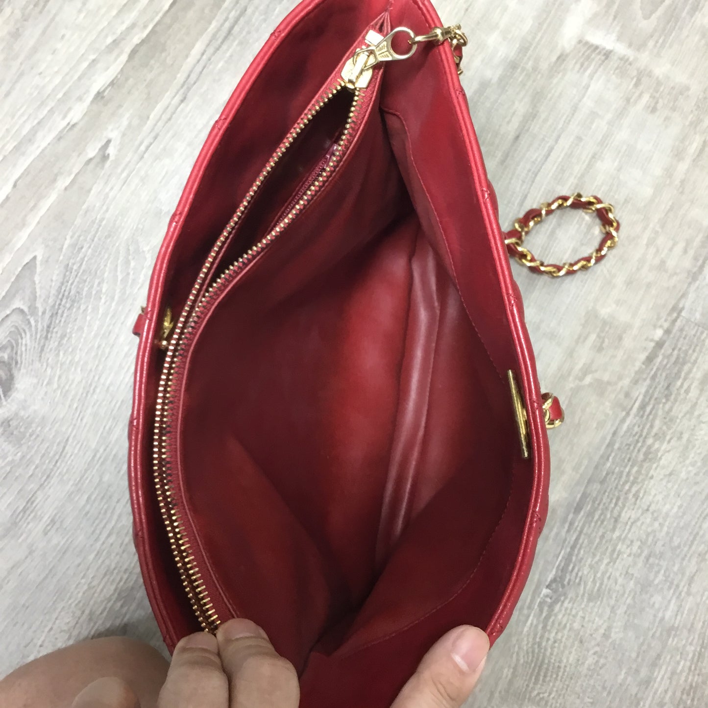 CHANEL Red Matelasse Lambskin Runway Mid Strap Tote/Crossbody/Shoulder Bag