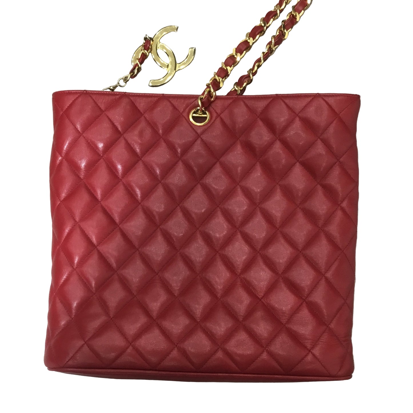 CHANEL Red Matelasse Lambskin Runway Mid Strap Tote/Crossbody/Shoulder Bag