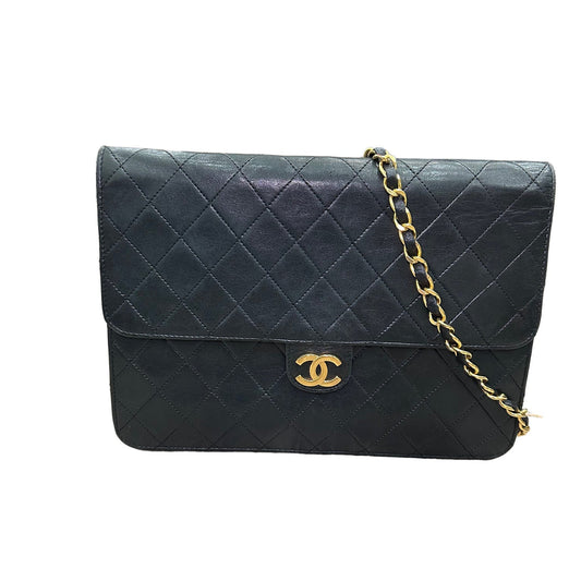 Chanel Black Lambskin Matelasse Half Flap, Medium
