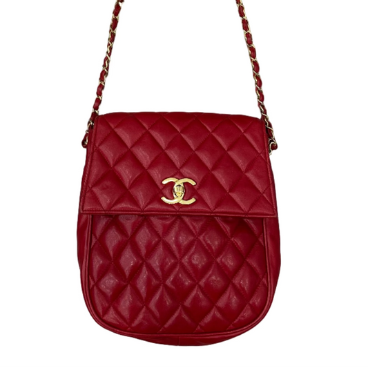 Chanel Red Lambskin Matelasse Crossbody Bag