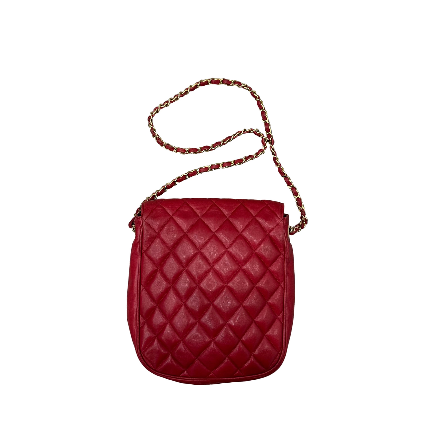 Chanel Red Lambskin Matelasse Crossbody Bag