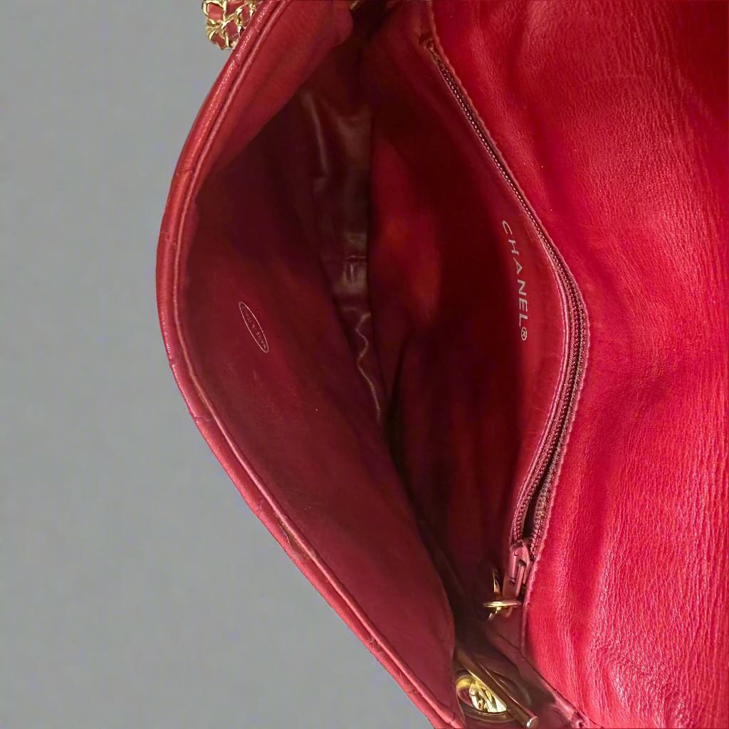 Chanel Red Lambskin Matelasse Crossbody Bag