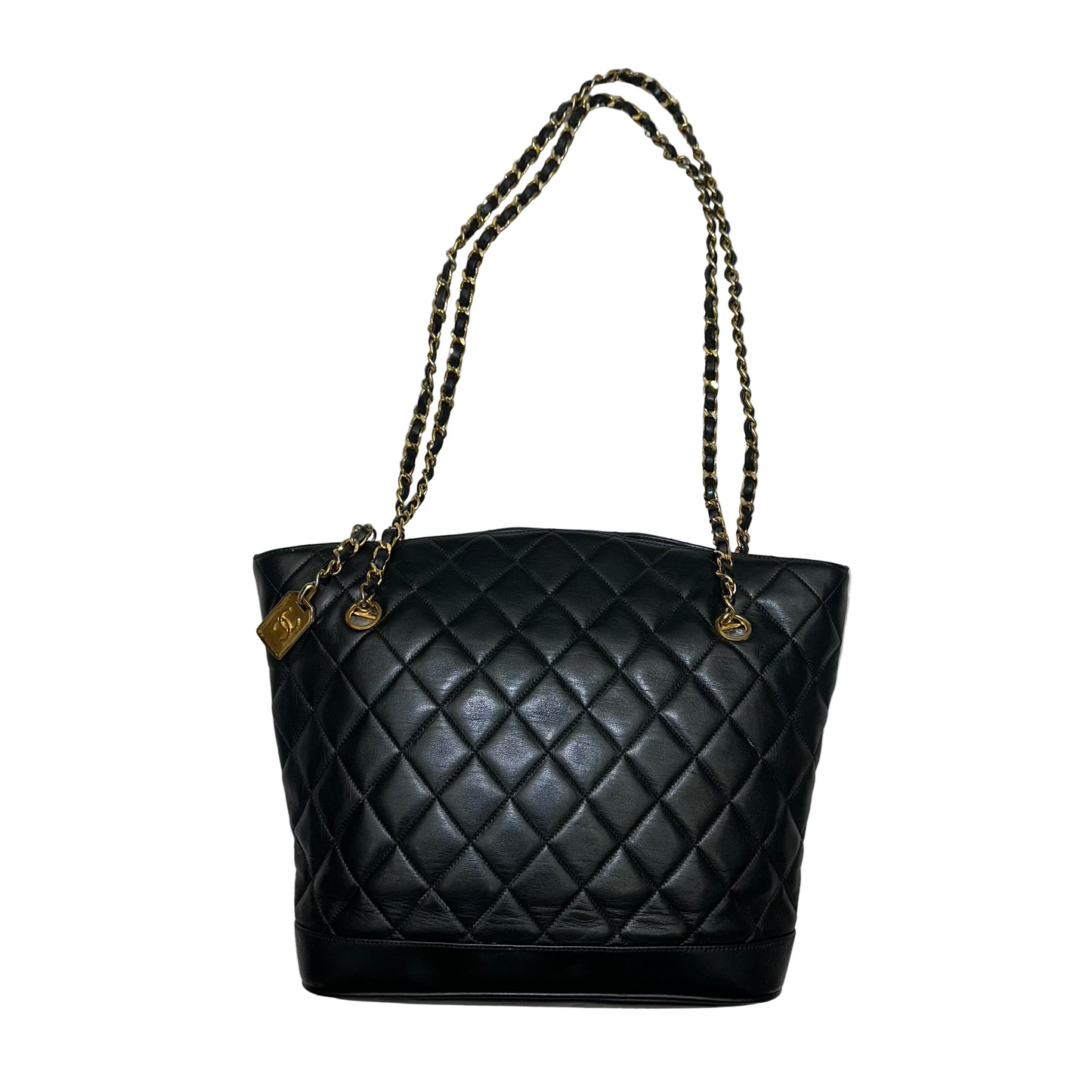 CHANEL Black lambskin Matelassé Medium Tote/Shoulder Bag