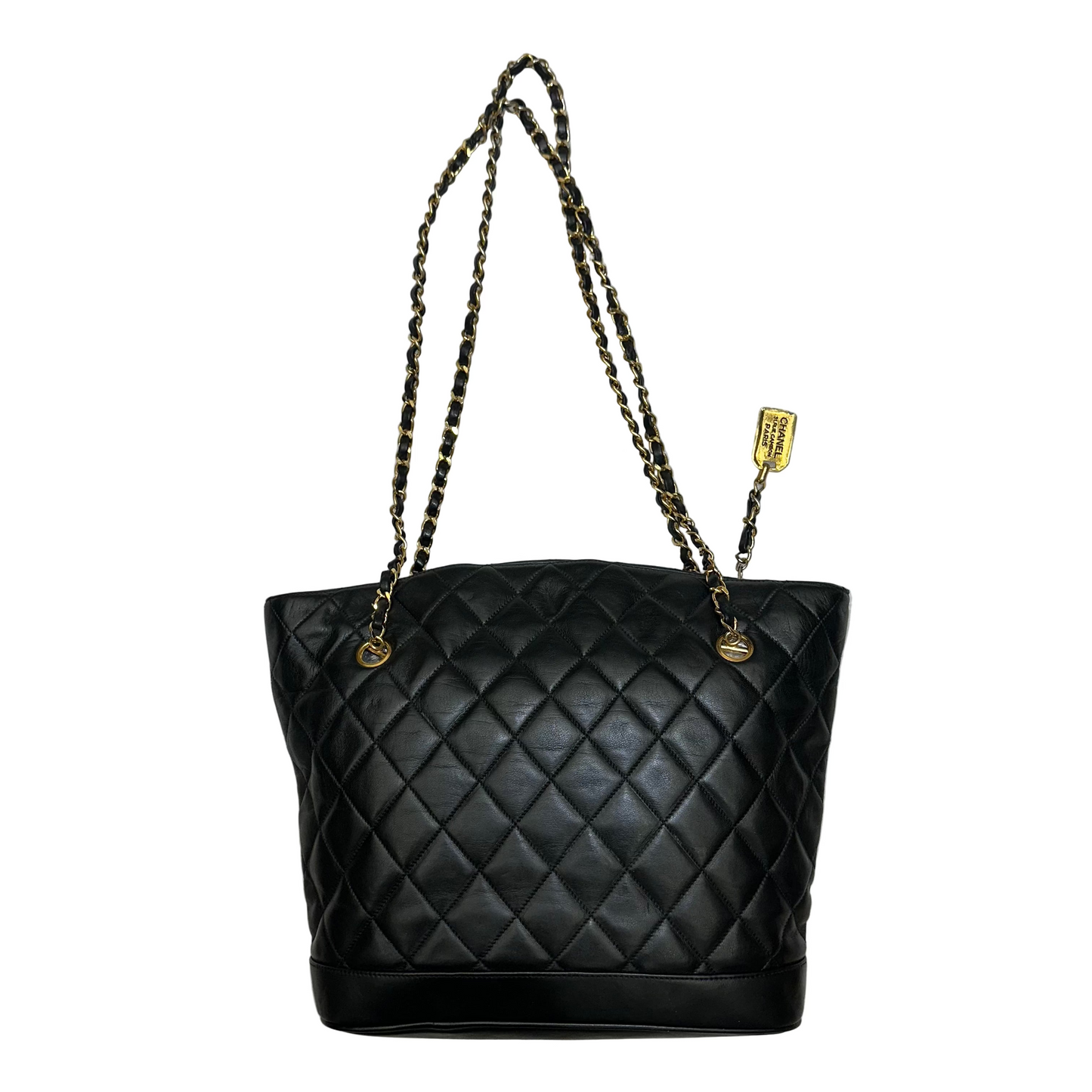 CHANEL Black lambskin Matelassé Medium Tote/Shoulder Bag