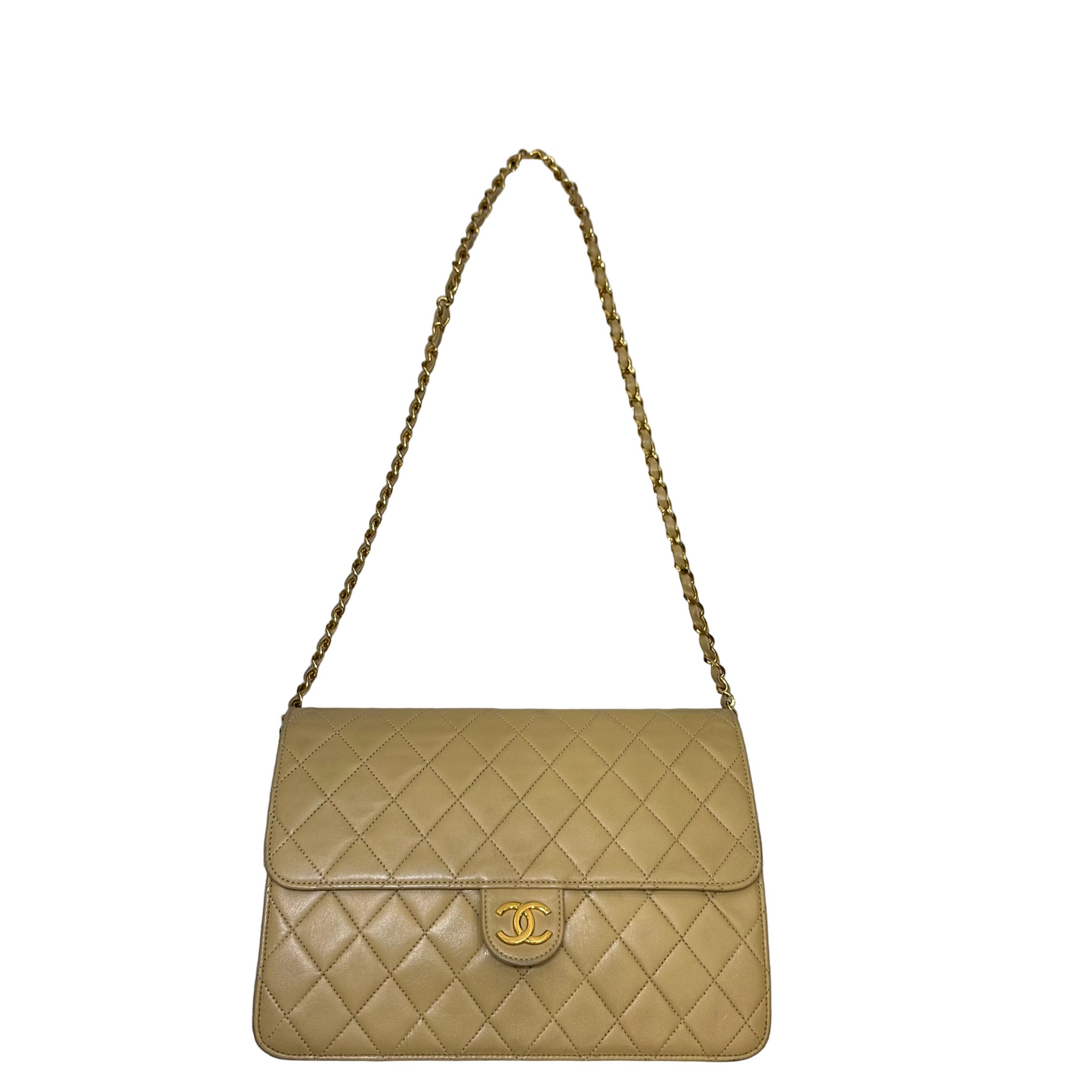 Chanel Beige Lambskin Matelasse Half Flap