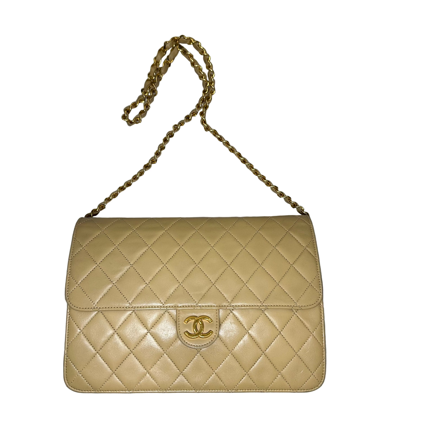 Chanel Beige Lambskin Matelasse Half Flap