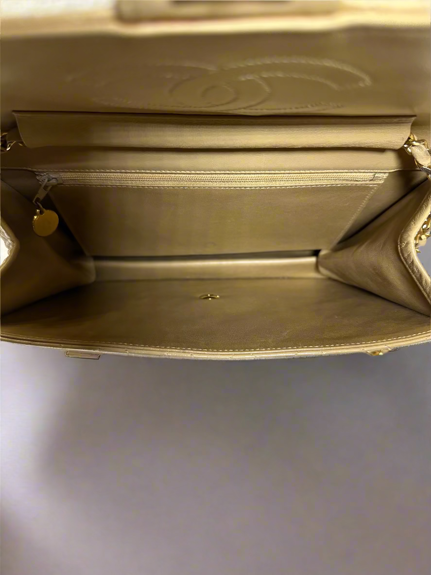 Chanel Beige Lambskin Matelasse Half Flap