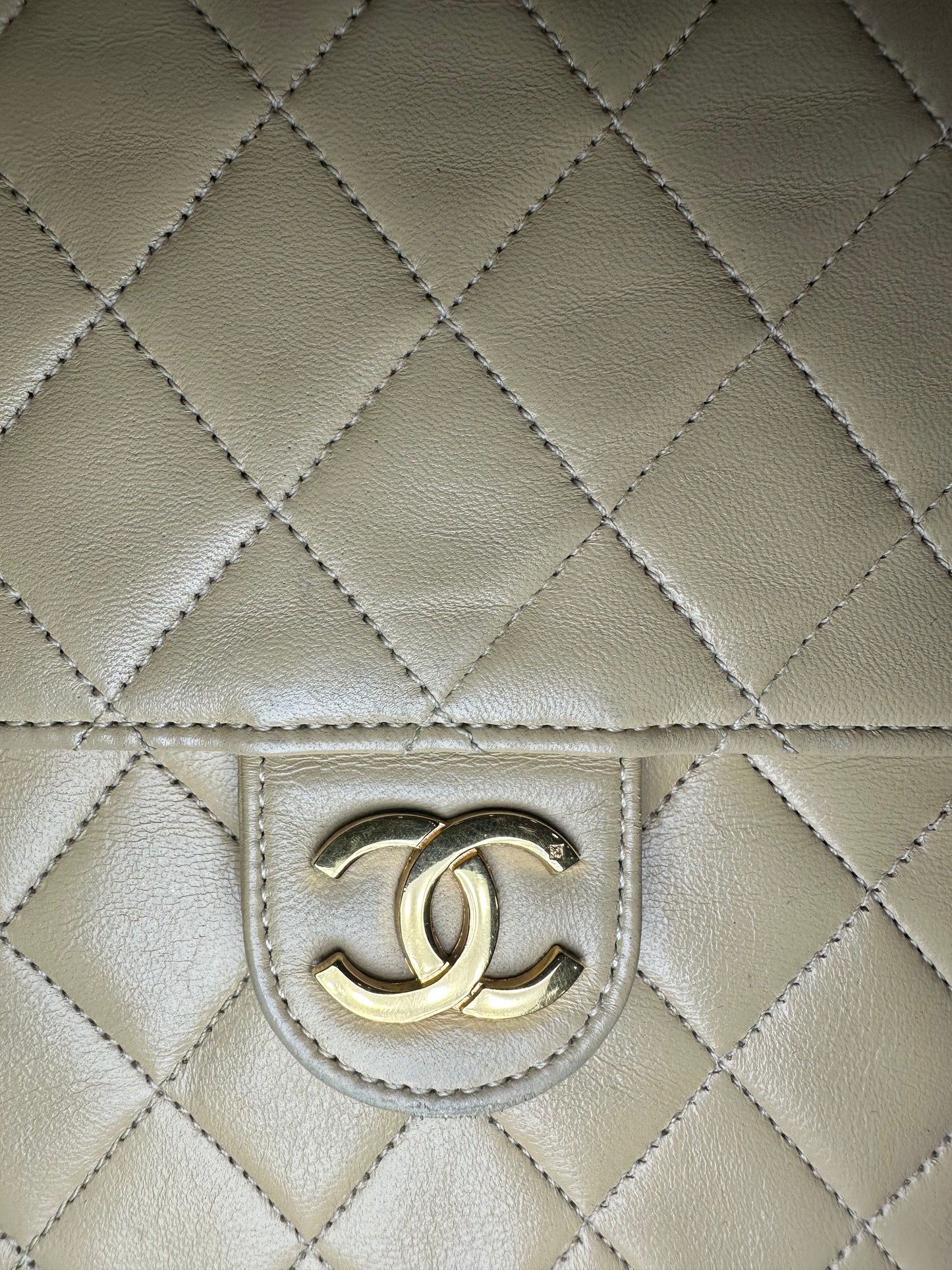 Chanel Beige Lambskin Matelasse Half Flap