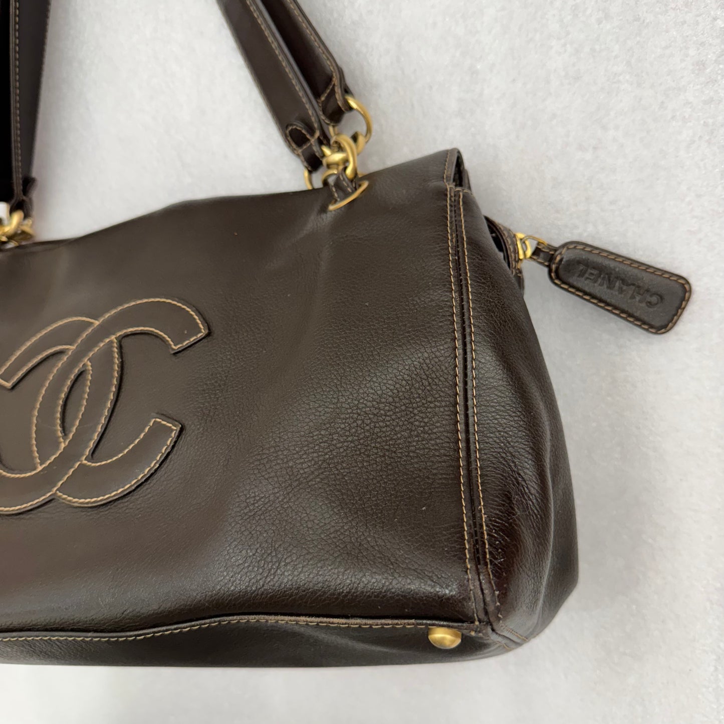 Chanel Dark Brown Lambskin Vintage CC Logo Shoulder Bag