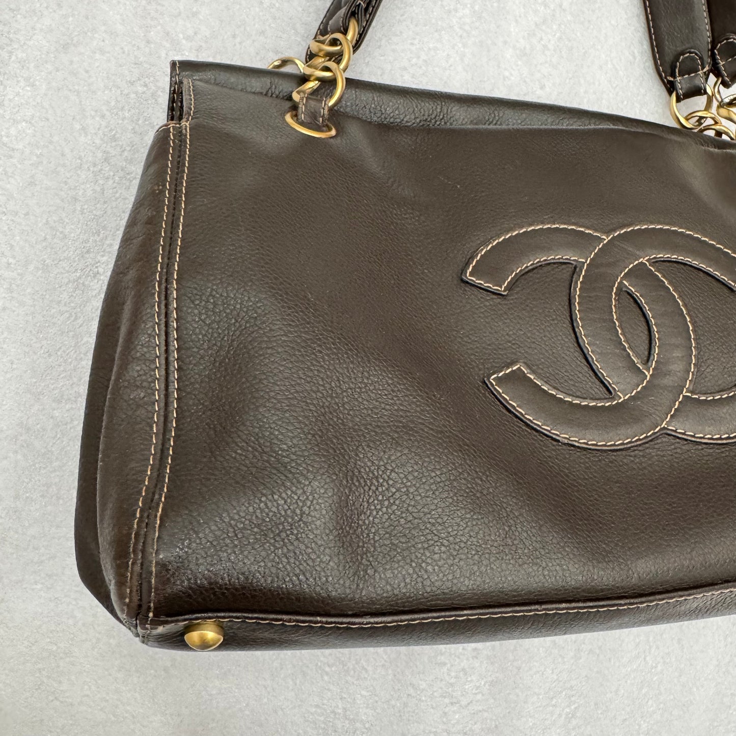 Chanel Dark Brown Lambskin Vintage CC Logo Shoulder Bag