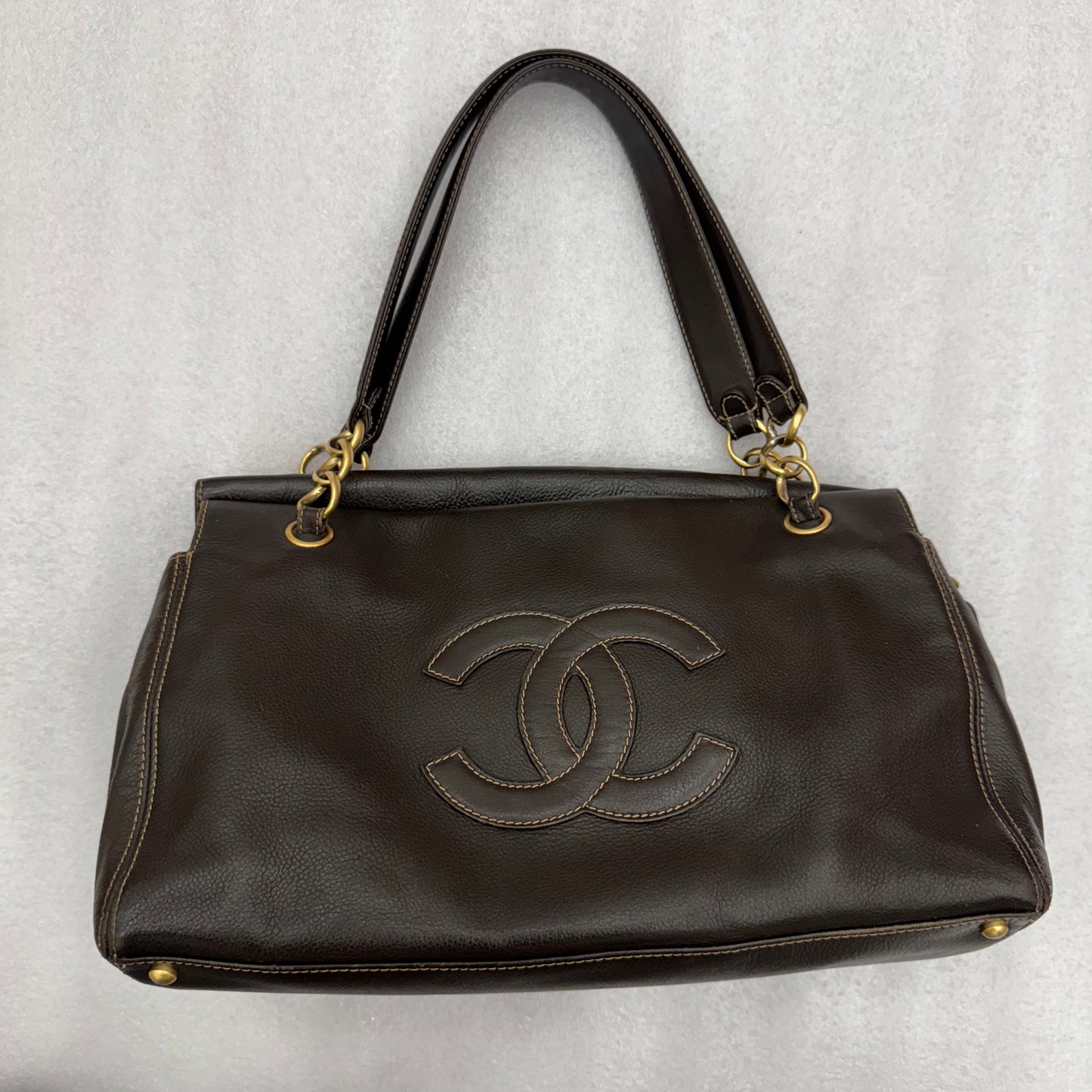 Chanel Dark Brown Lambskin Vintage CC Logo Shoulder Bag
