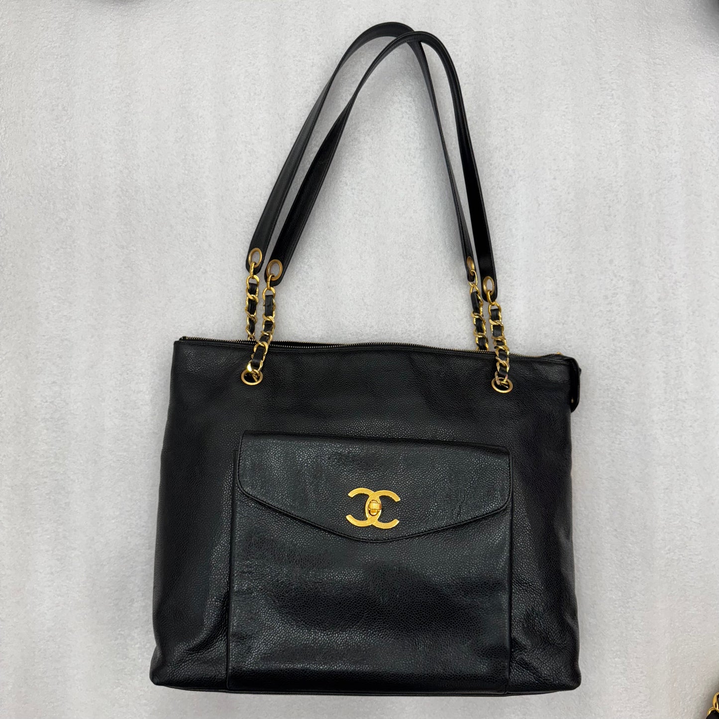 Chanel Black Caviar Front Pocket Tote
