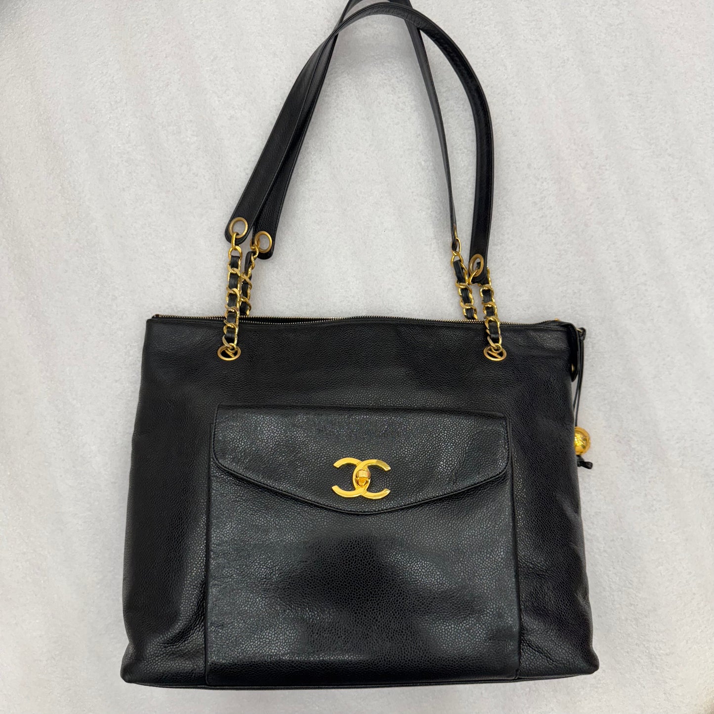 Chanel Black Caviar Front Pocket Tote