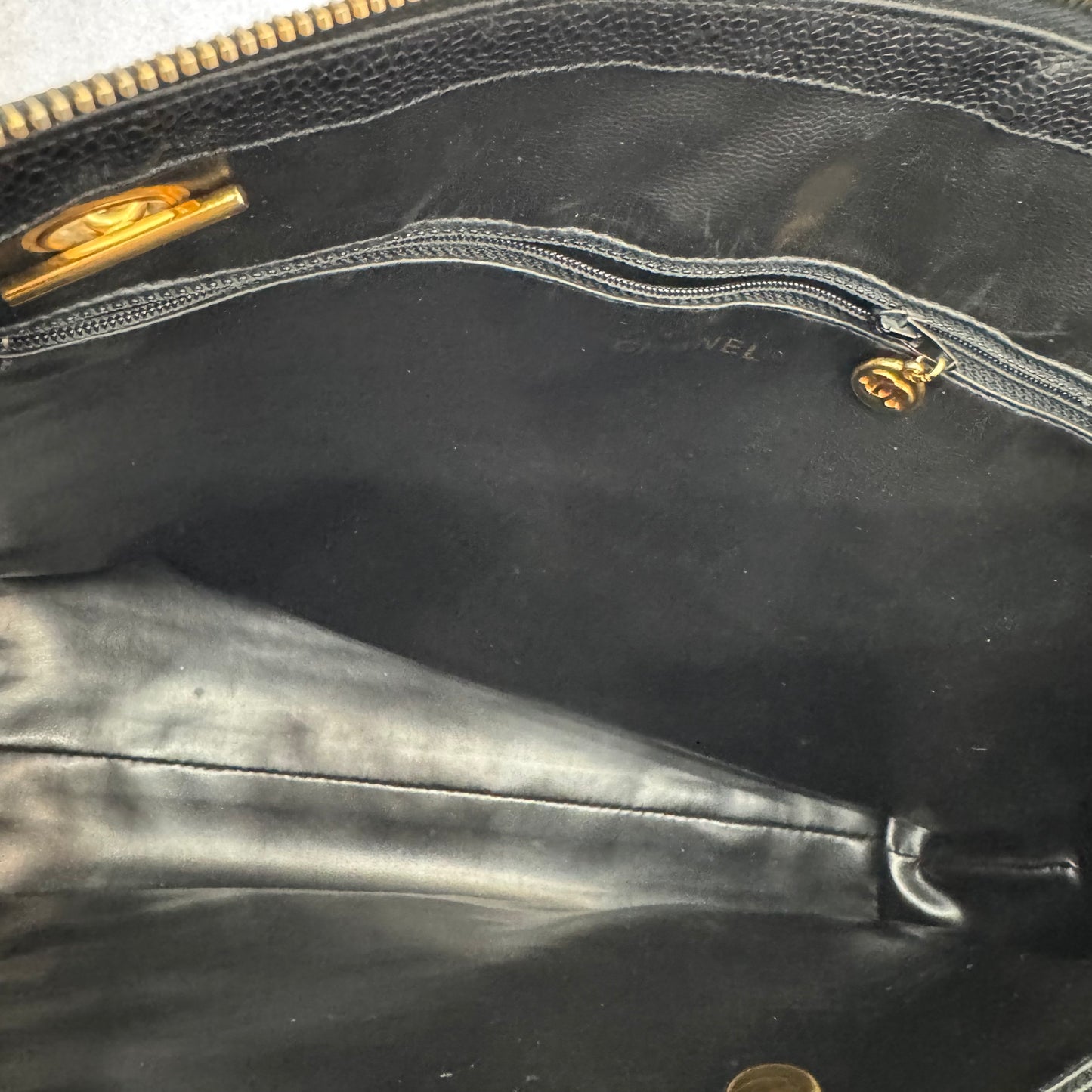 Chanel Black Caviar Front Pocket Tote