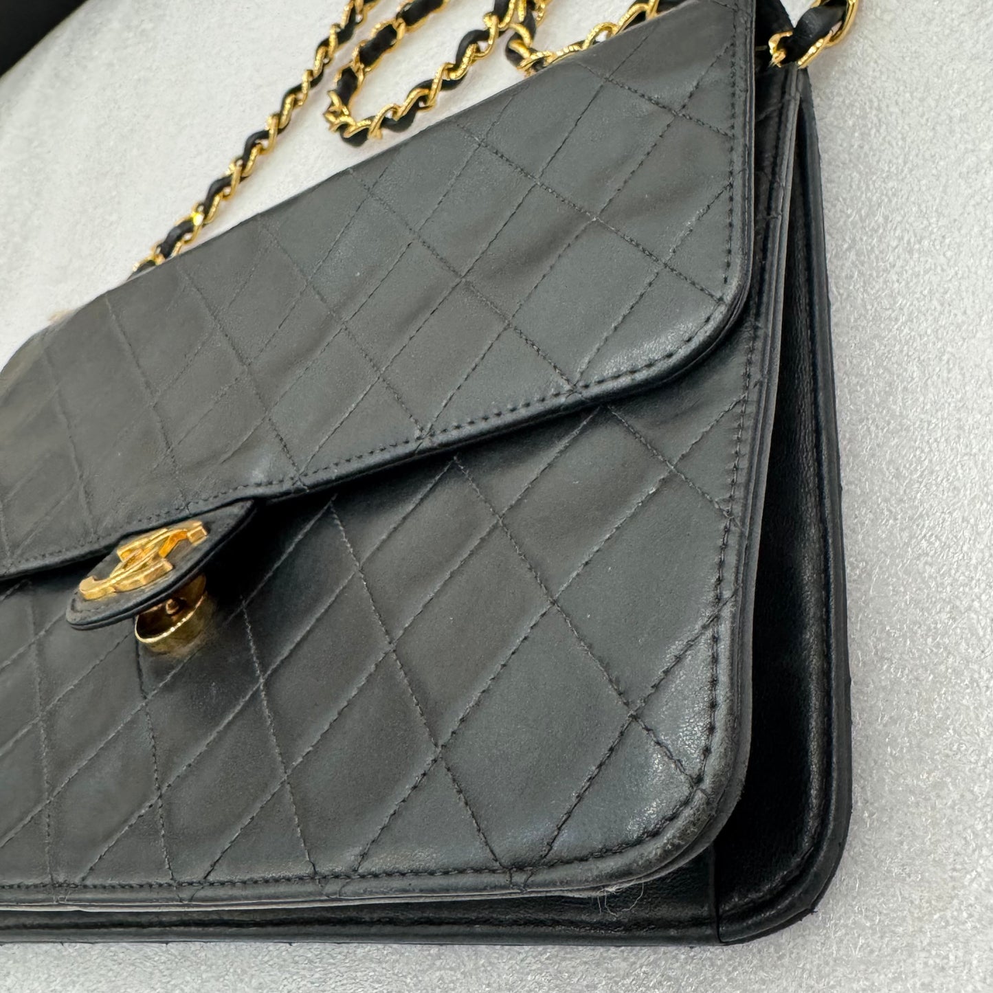 CHANEL Vintage Black Lambskin Half Flap, Medium