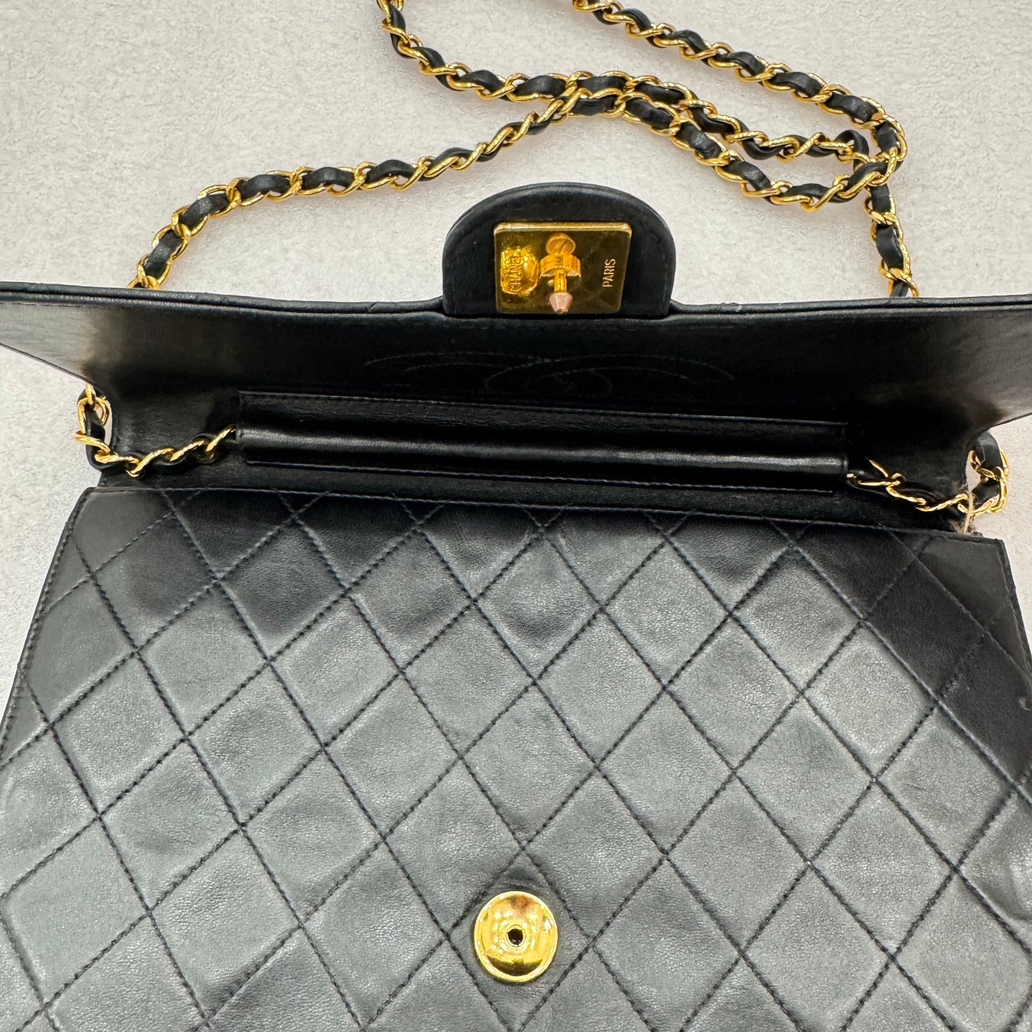 CHANEL Vintage Black Lambskin Half Flap, Medium
