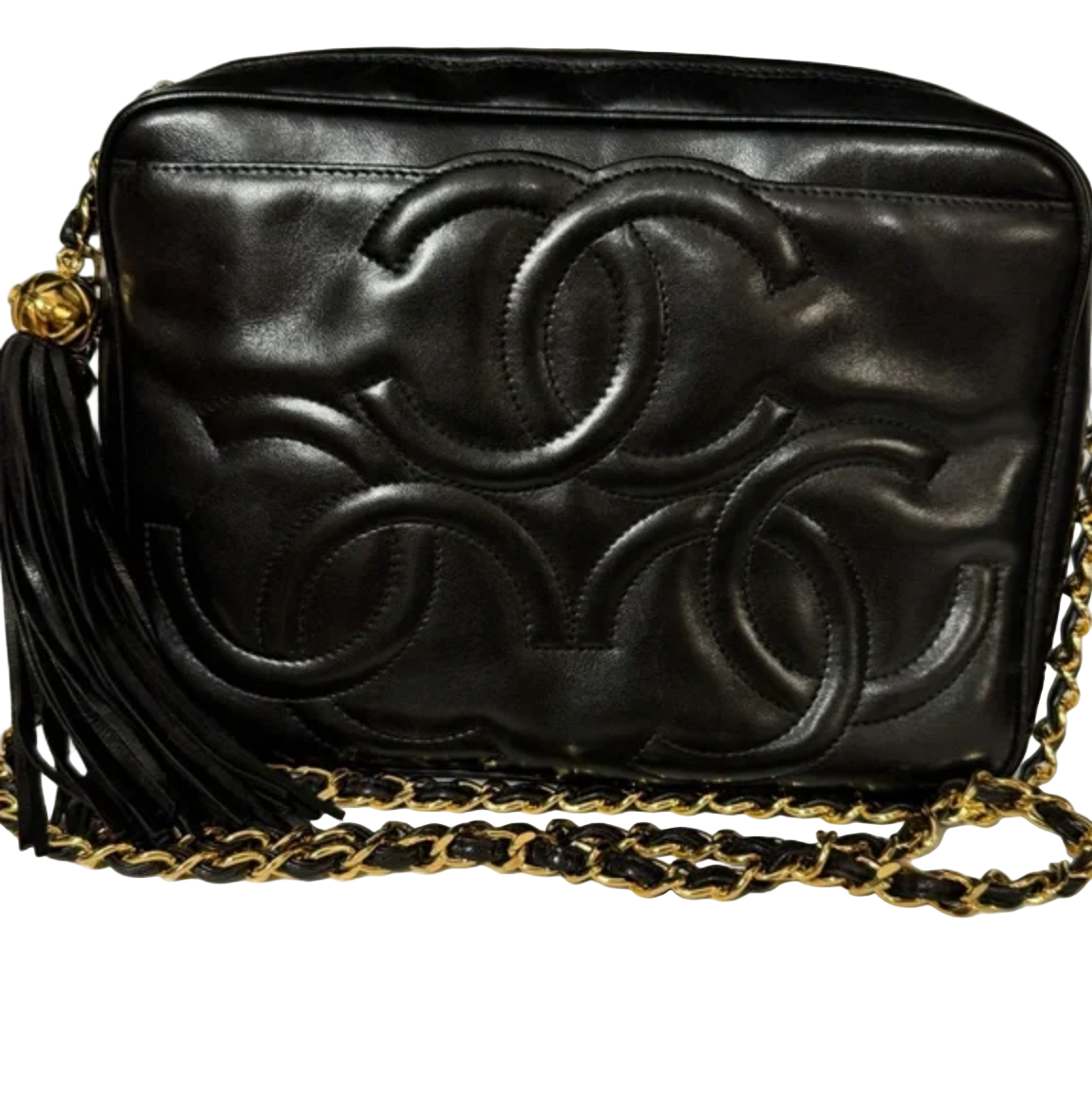 Chanel Black Lambskin Triple CoCo Shoulder/Crossbody Bag with Tassel