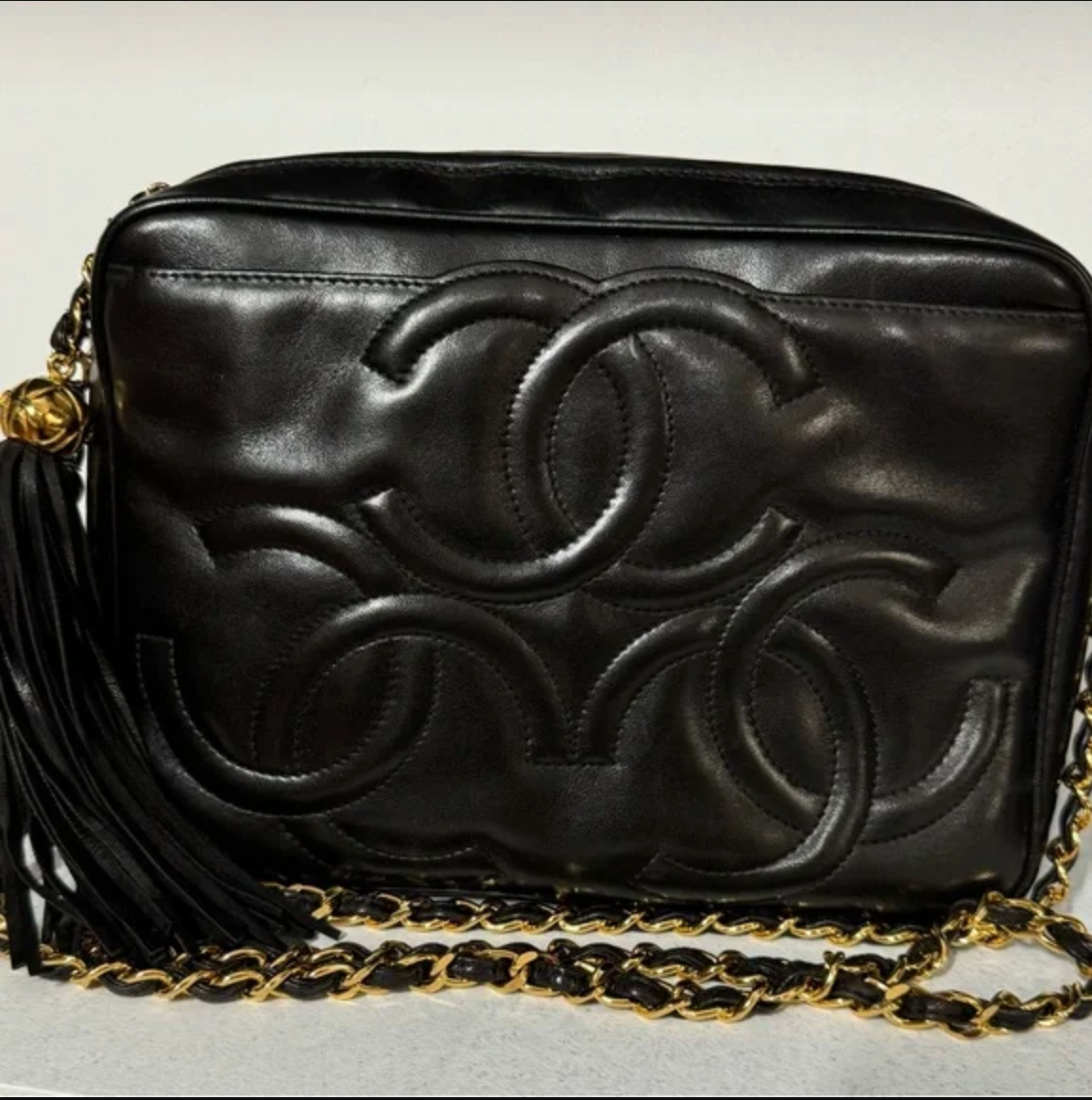 Chanel Black Lambskin Triple CoCo Shoulder/Crossbody Bag with Tassel