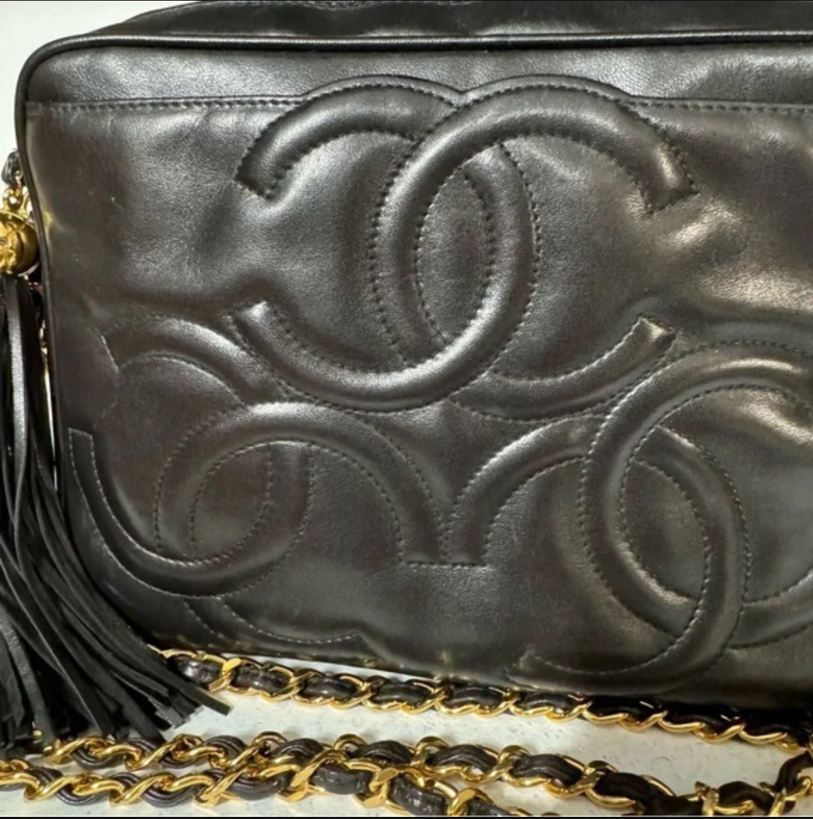 Chanel Black Lambskin Triple CoCo Shoulder/Crossbody Bag with Tassel