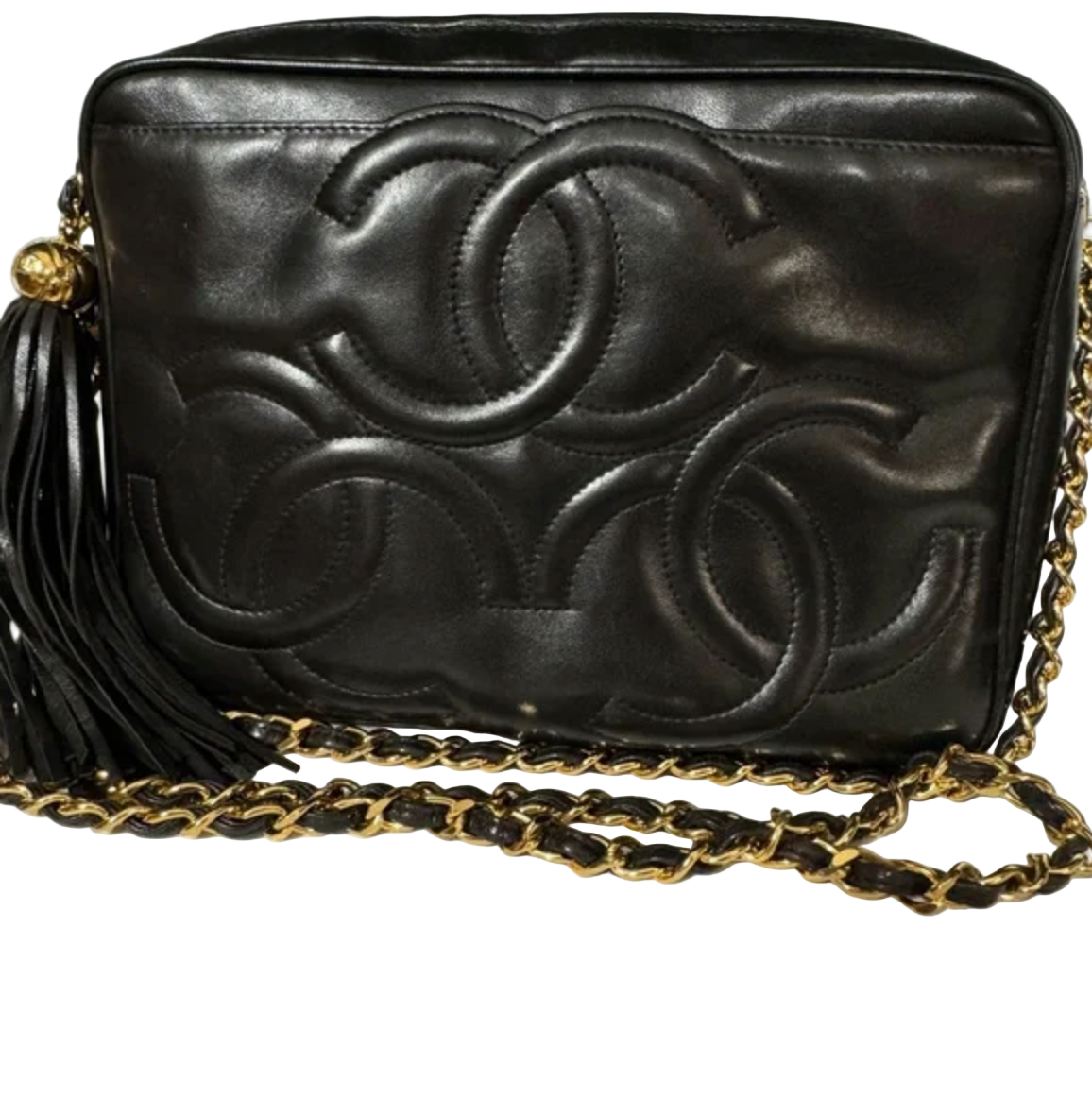 Chanel Black Lambskin Triple CoCo Shoulder/Crossbody Bag with Tassel